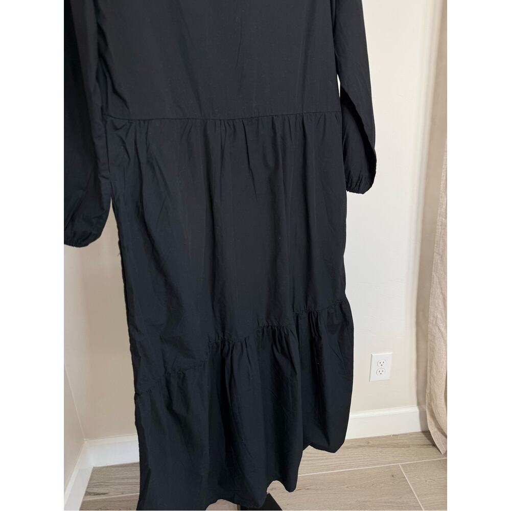 NEW Quince Organic Cotton Poplin Midi Tunic Dress Black Large Tiered Puff Sleeve - Picture 6 of 8